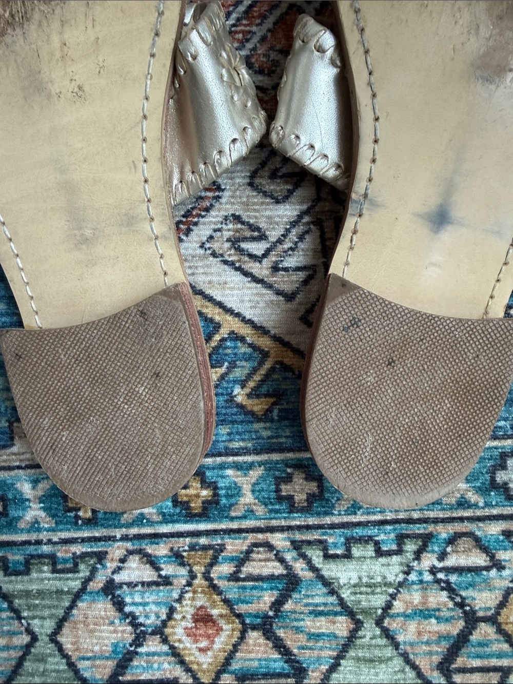 Authentic Jack Rogers Metallic Gold Rondelle Slide Sandals - Picture 3 of 3